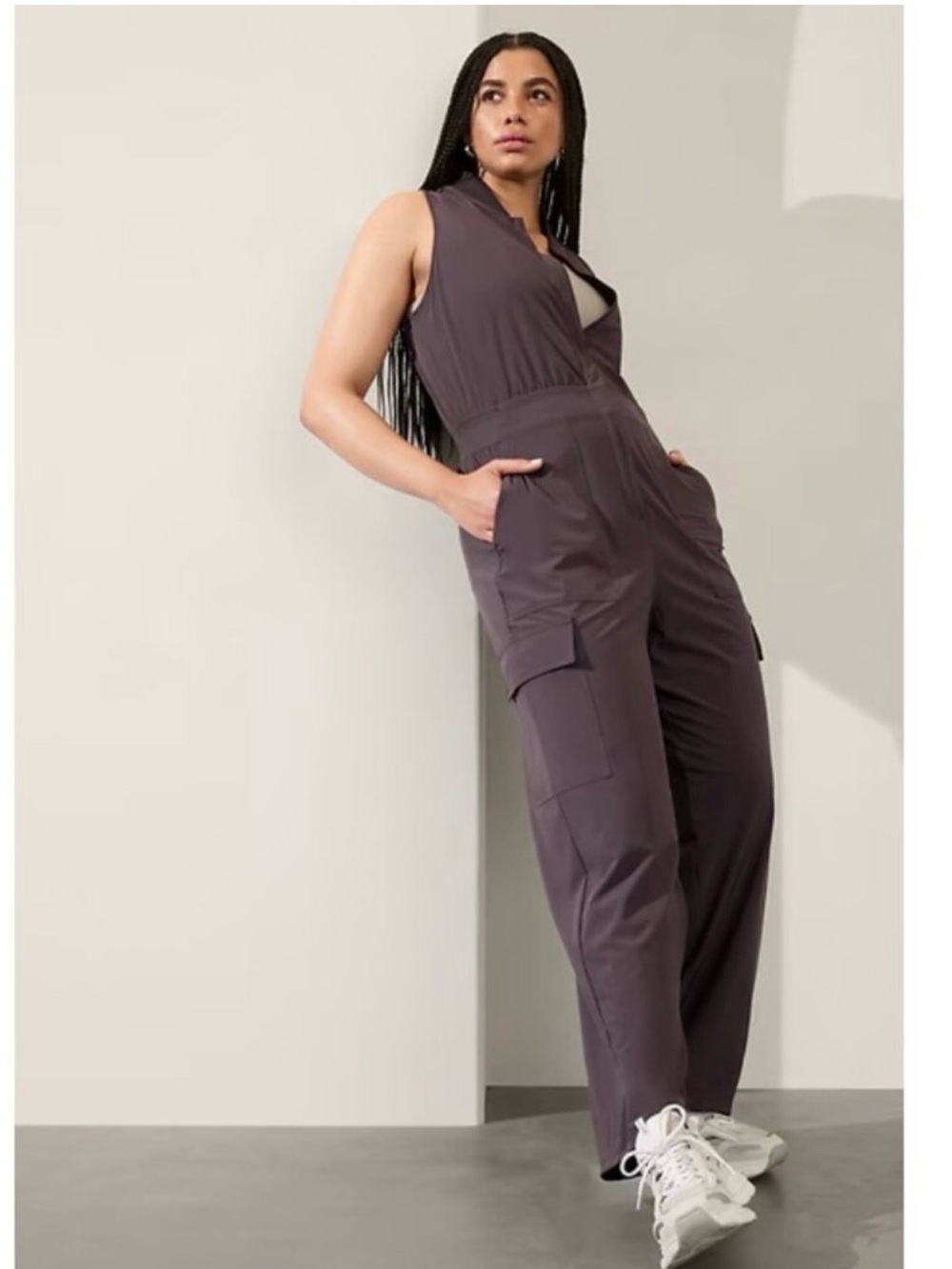 Athleta Brooklyn Utility Sleeveless Cargo Jumpsuit in Plum